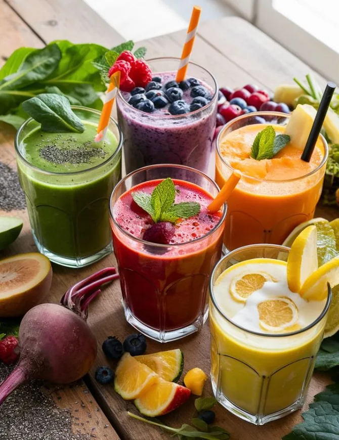 Shakes coloridos de frutas